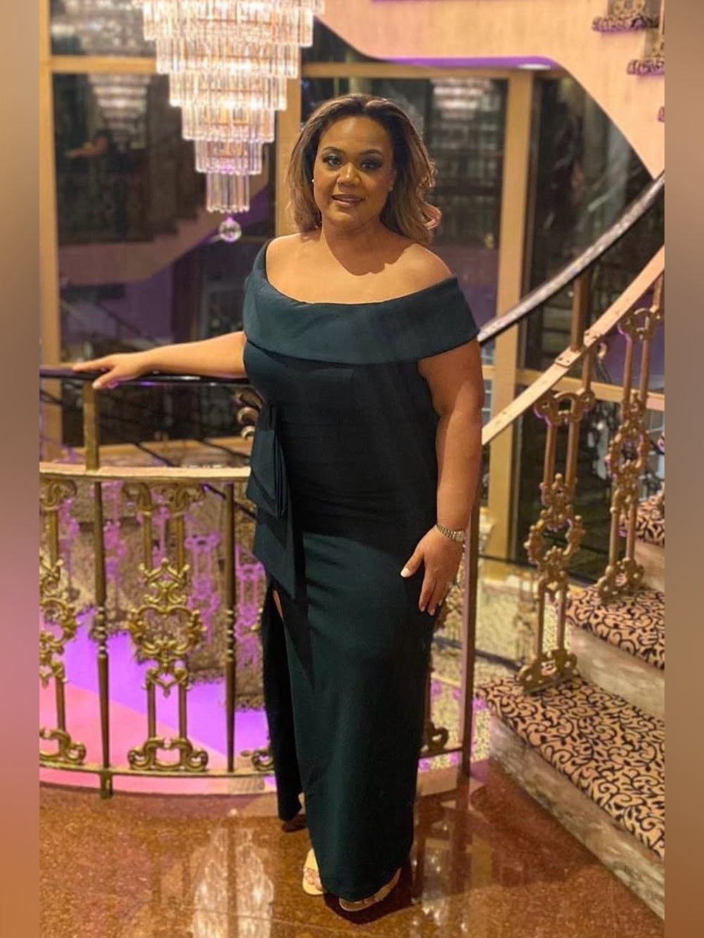 Xscape Emerald Green Maxi Dress with Draped Front Bow - Picture 2 of 3